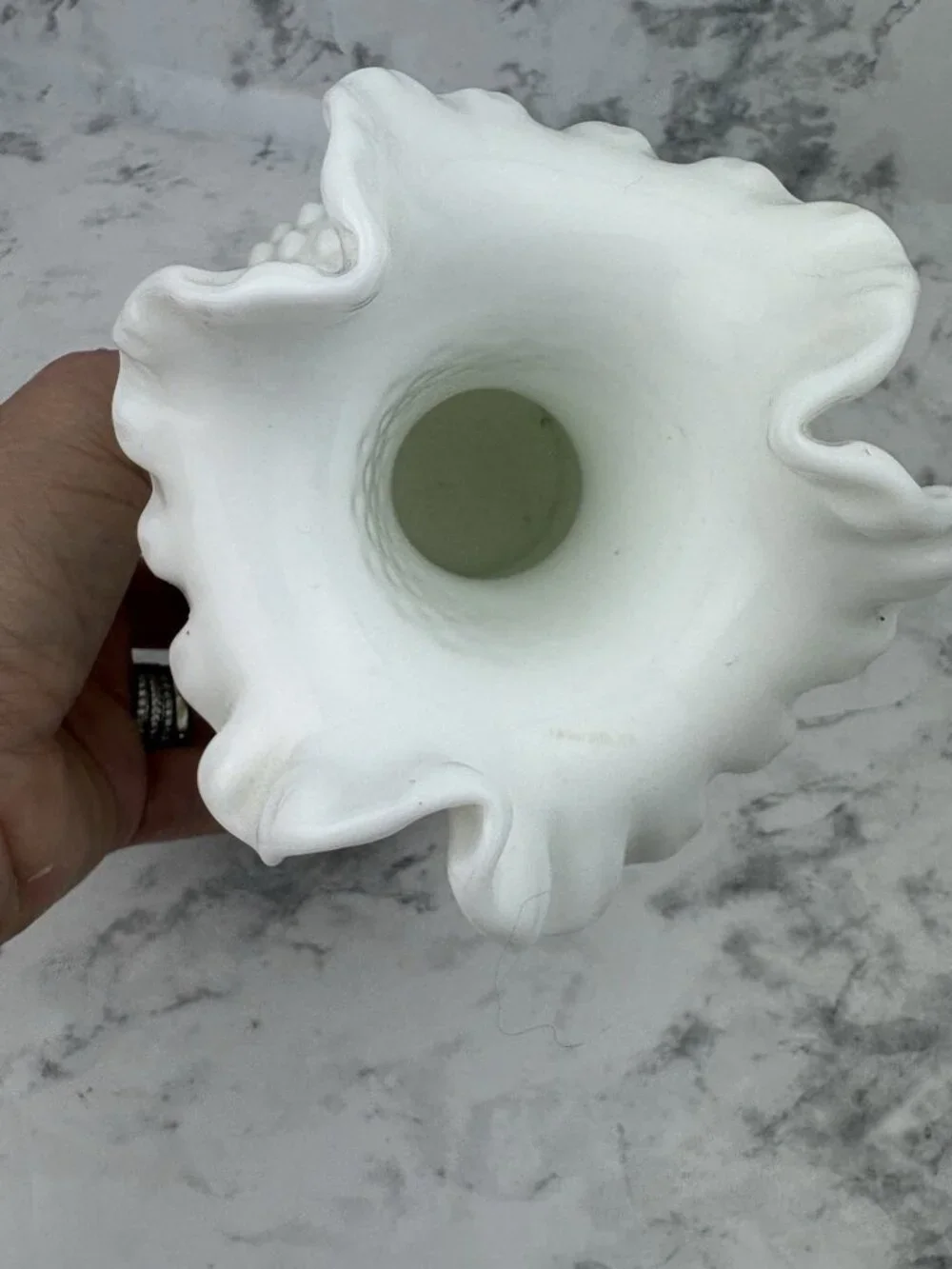 *Vintage Fenton Milk Glass Hobnail Vase White Ruffled Crimped Edge 6 3/4